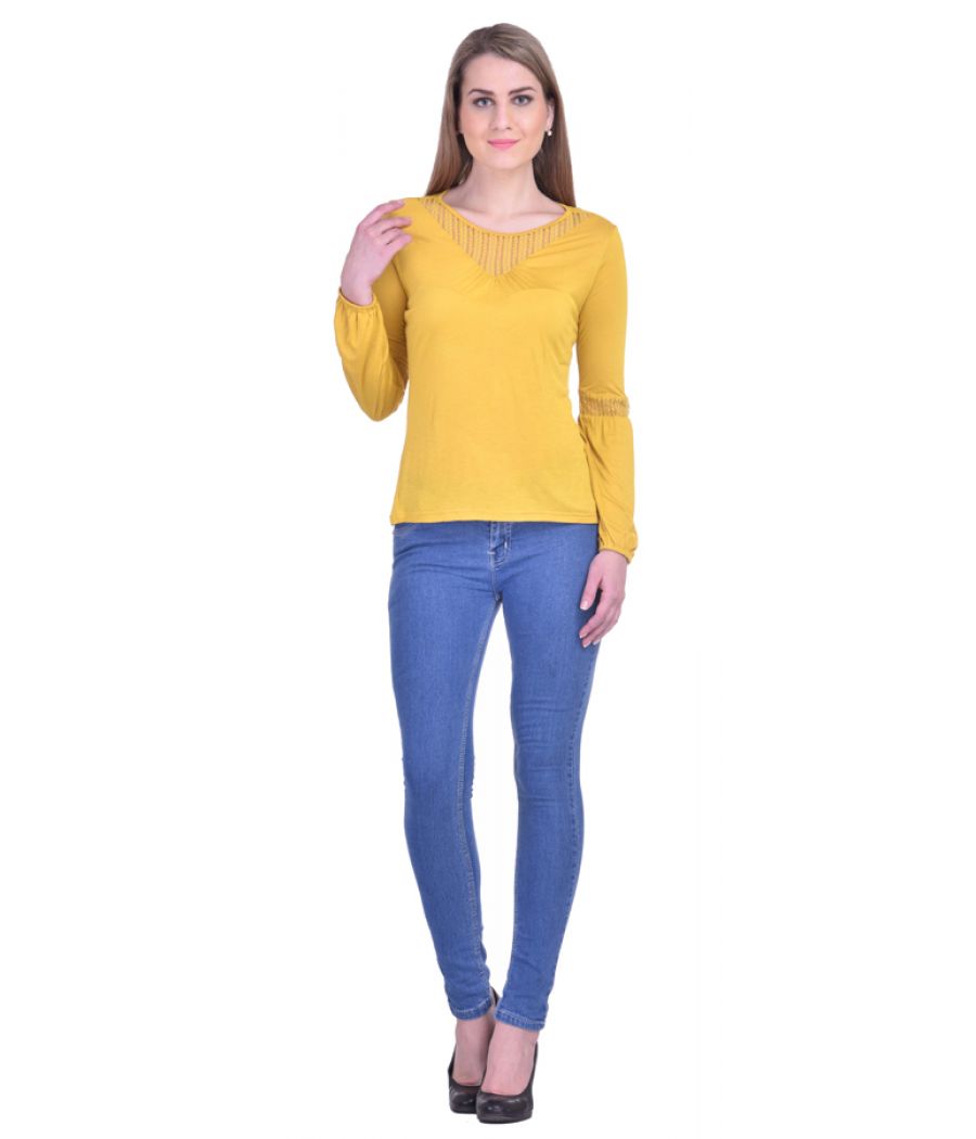  Estance Hosiery Plain Yellow Round Neck Full Sleeves Casual Top 