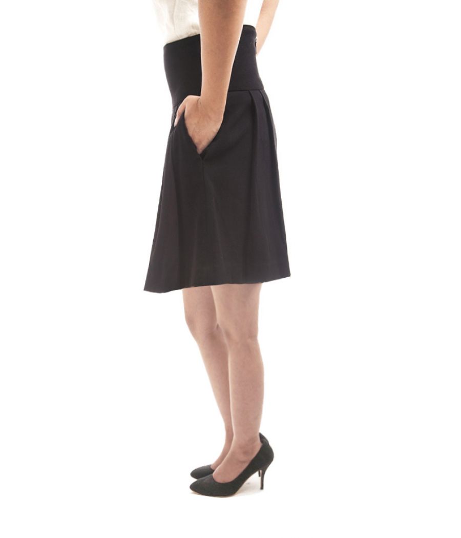Zara Basic Stretch Knit Solid Black Pleated Mini Skater Skirt