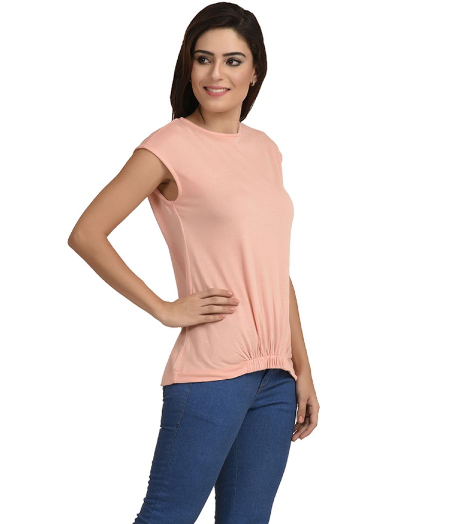 Estance Jersey Solid Gathered Peach Top