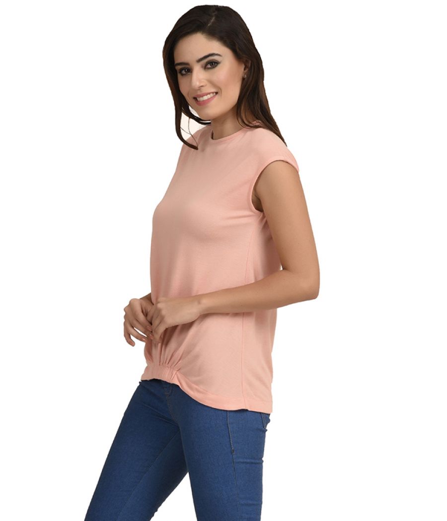 Estance Jersey Solid Gathered Peach Top