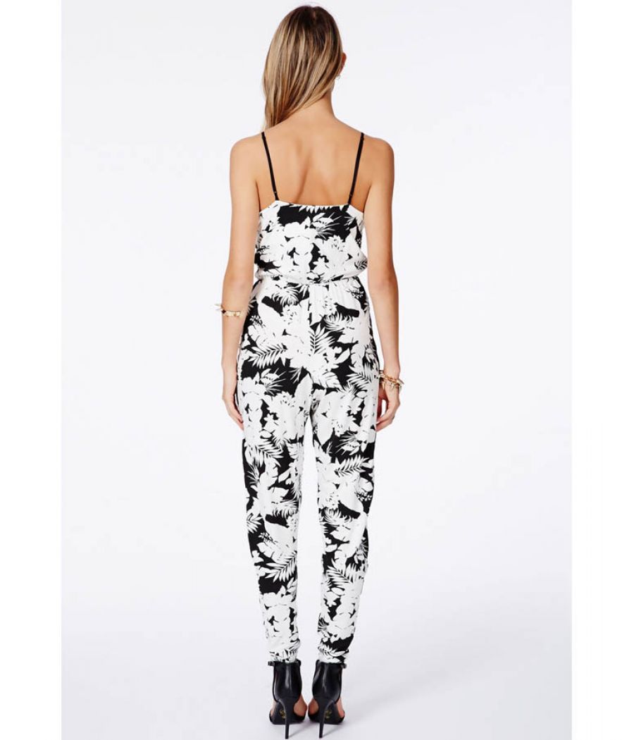 Missguided Black & White Floral Strappy Jumpsuit