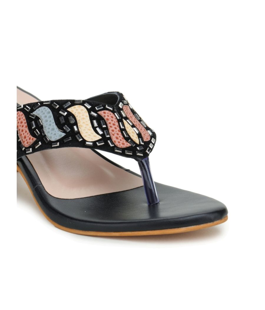 Estatos Block Heels Black Sandals for Women (P12V1146)	