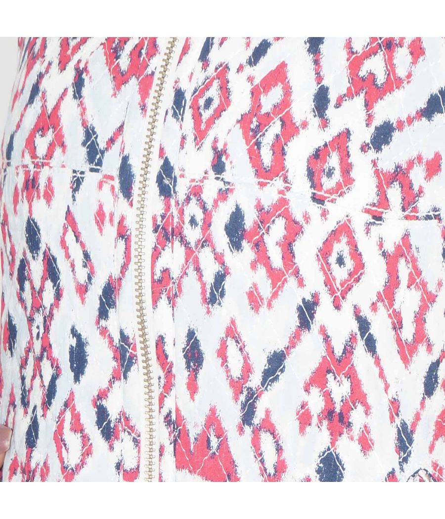Trafaluc Zara Cotton Blend Tribal Print Red, Blue & White Sleeveless Casual Jacket