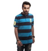 Jiordano Polycotton Plain Striped Navy Blue & Blue Half Sleeved Casual T-shirt