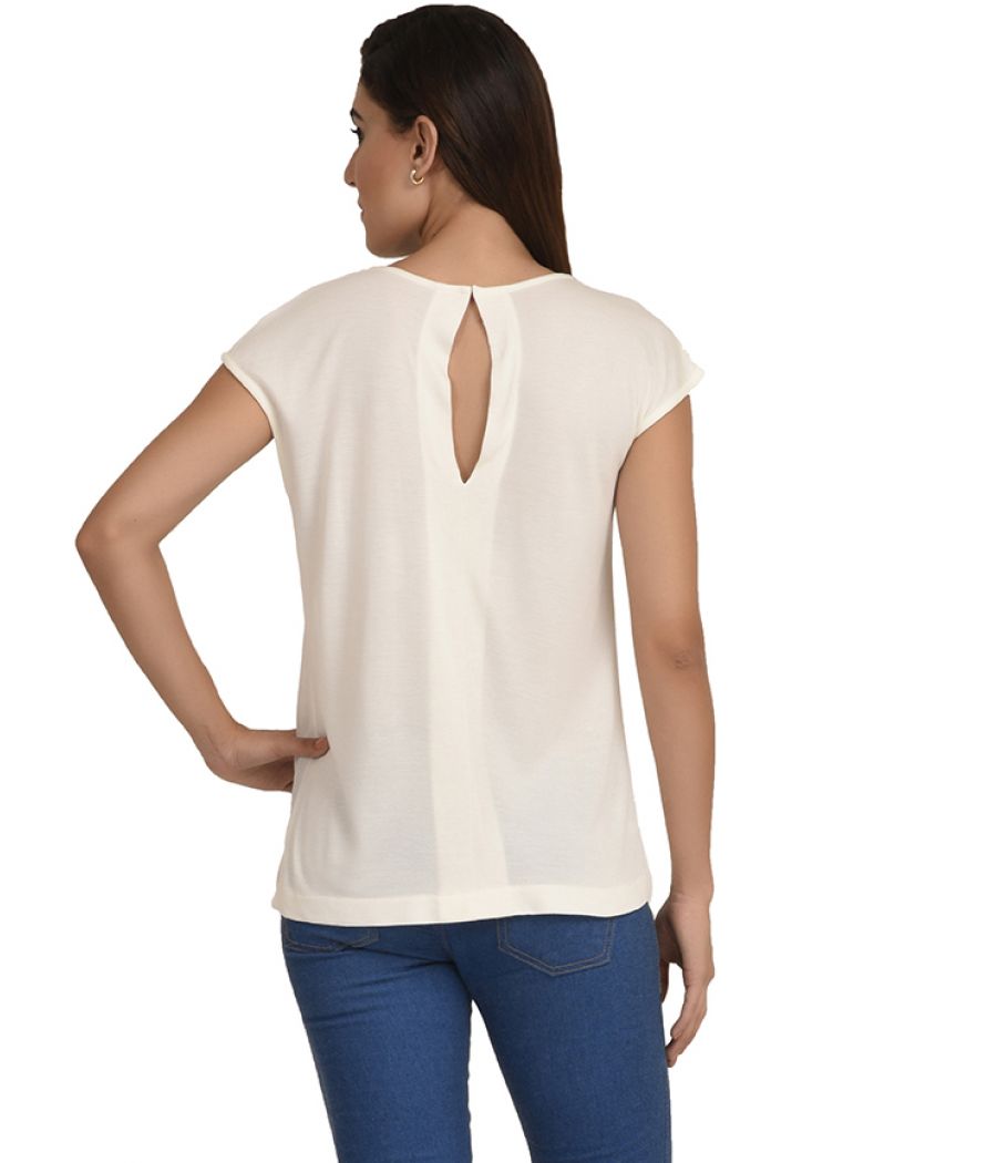 Estance Jersey Solid Gathered White Top