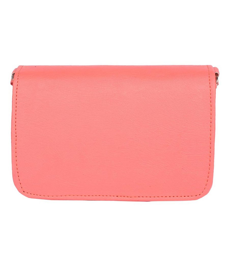 Envie Faux Leather Peach Embellished Magnetic Snap Sling Bag 