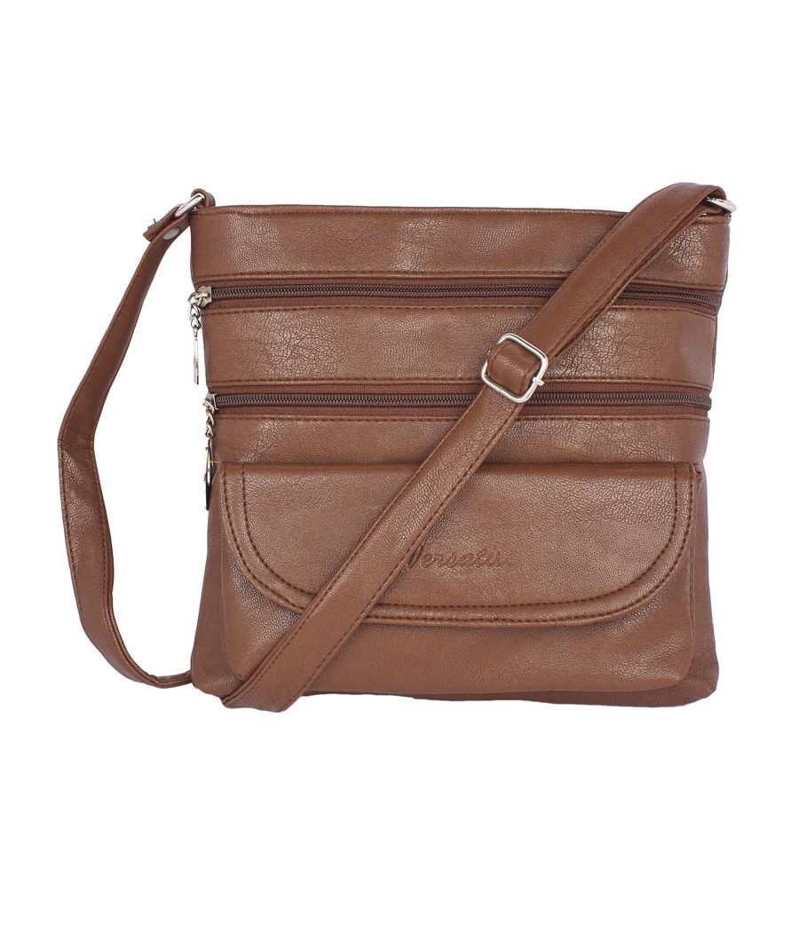 Aliado Faux Leather Coffee Brown Zipper Closure Sling Bag 