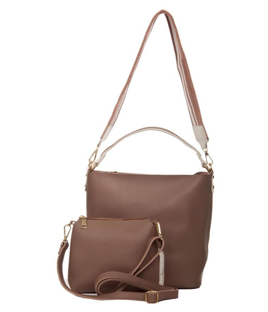 Aliado Faux Leather Solid Light Brown Zipper Closure Handbag Combo