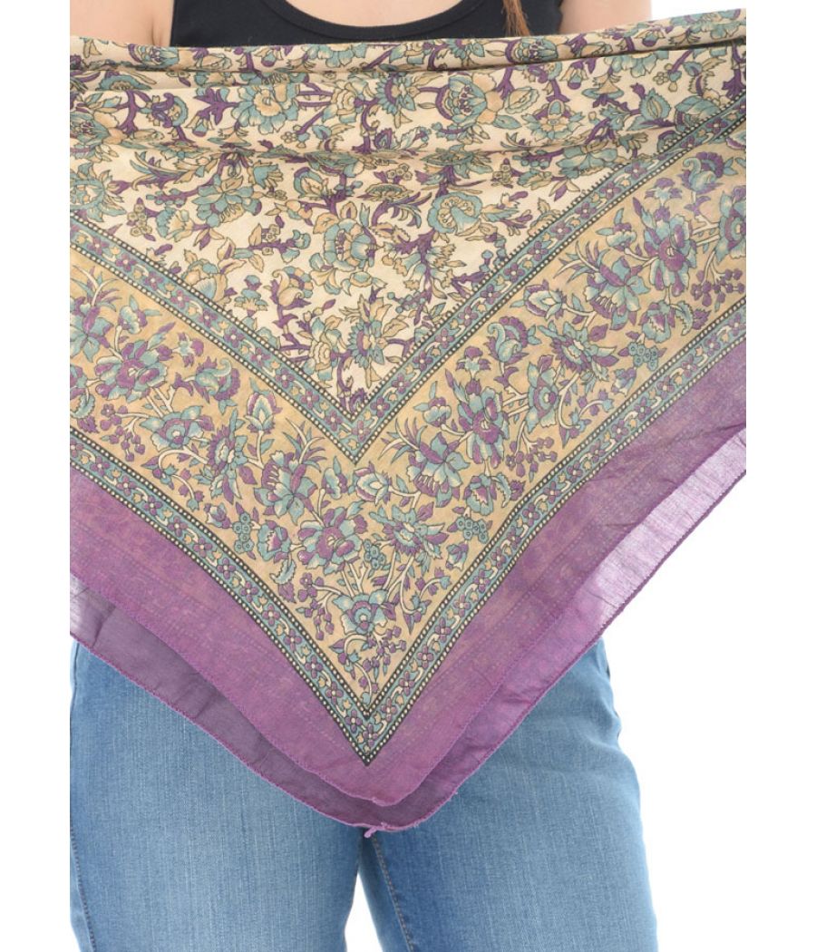 Cotton Blend Floral Printed Purple/Multi Scarf