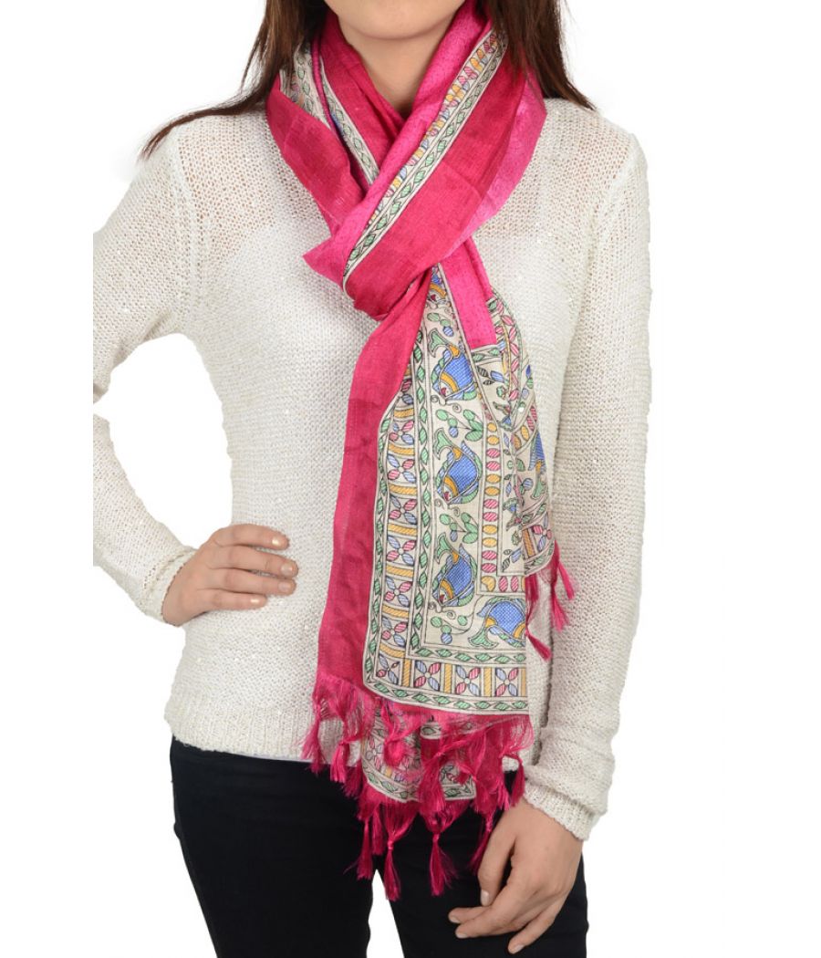 Etashee Certified Fuchsia Pink Stole with White printed taping