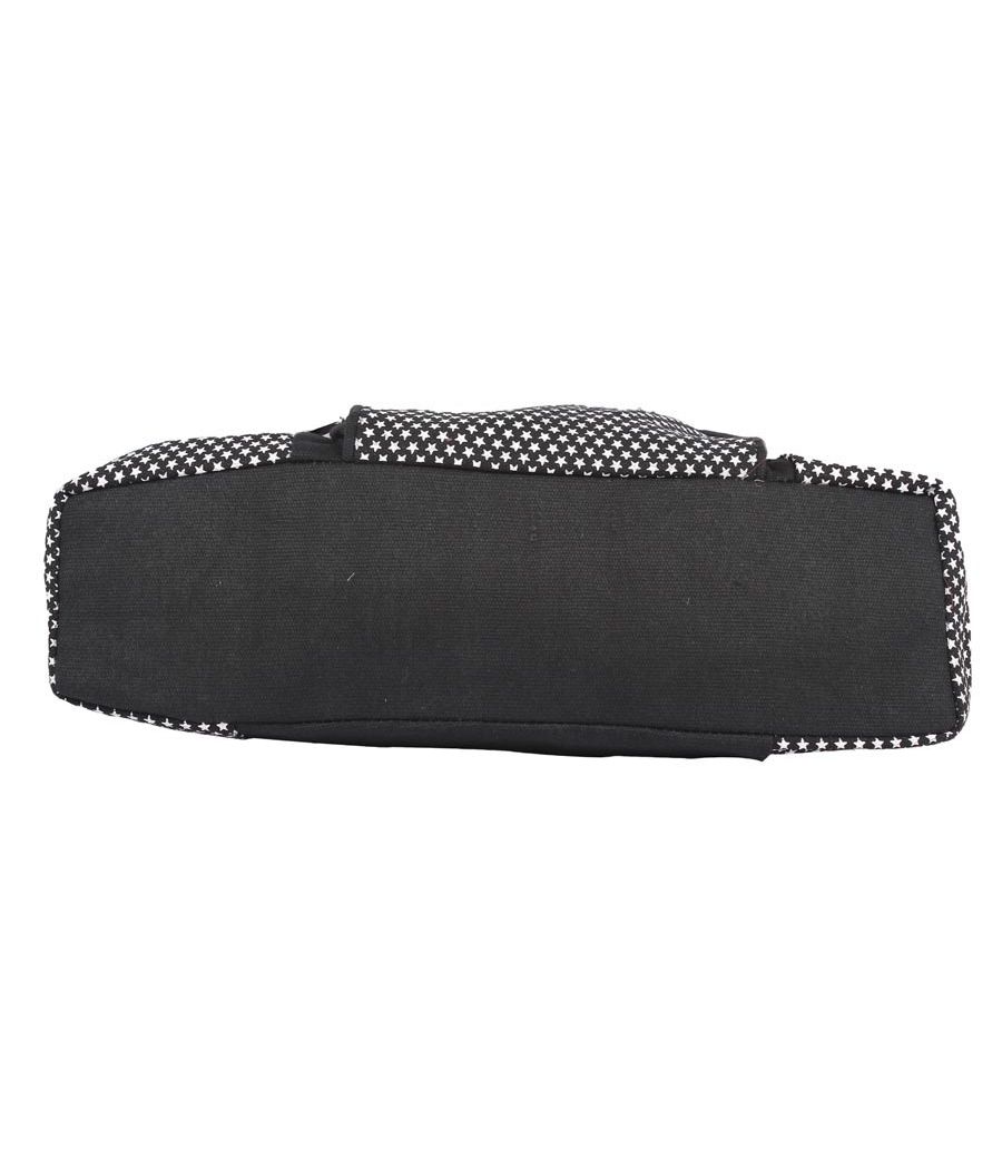 Aliado Cotton Black Colour Zipper Closure Printed Handbag
