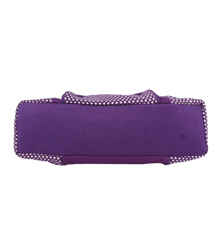 Aliado Cotton Purple Colour Zipper Closure Printed Handbag