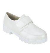 Joy n Fun Shiny Leather Broad Toe Comfortable White Sole Strap Velcro Closure Party Wear White Shoes for Boys/ Kids