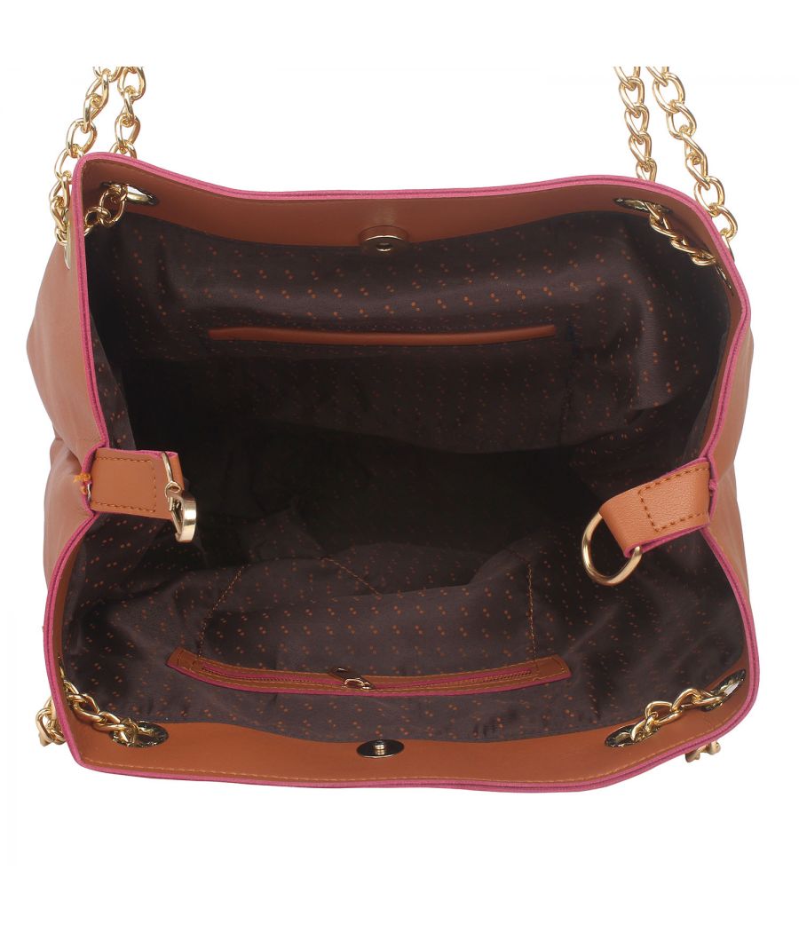 Aliado Brown Artificial Leather Tuck Lock Closure Handbag