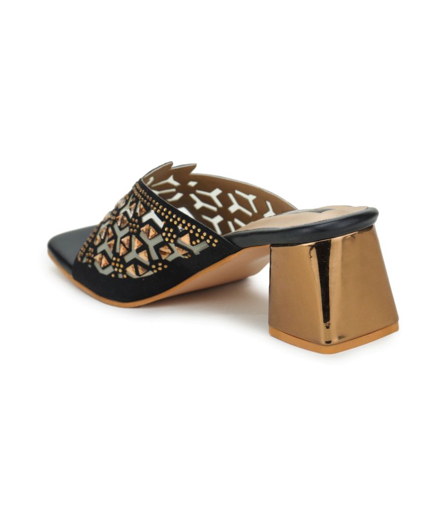 Estatos Broad Strap Block Heels Black Sandals for Women	(P14V1146)