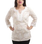 Designer Collection Cotton Paisley Print Off White & Beige Casual Top