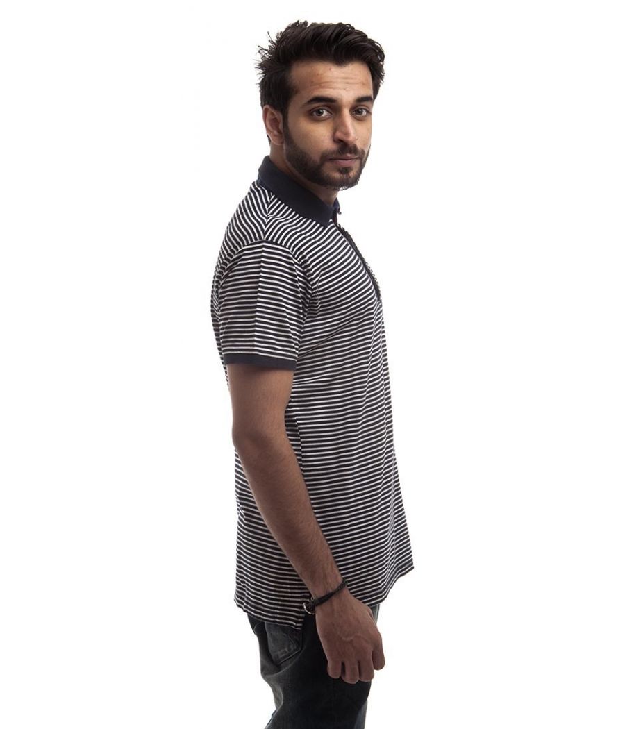 Zara Man Polycotton Plain Striped Black & White Slim Fit T-shirt 