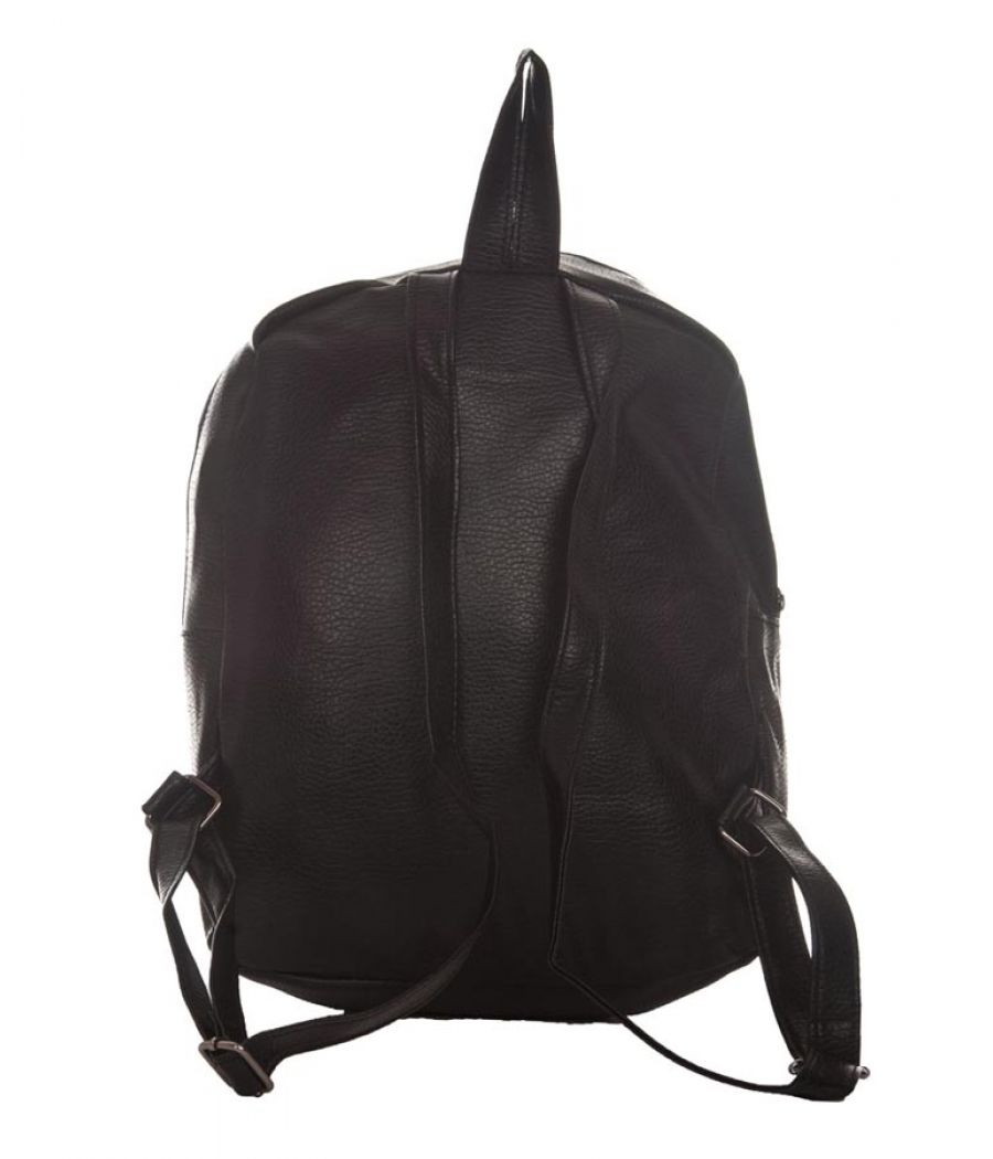 Aliado Faux Leather Solid Black Zipper Closure Backpack