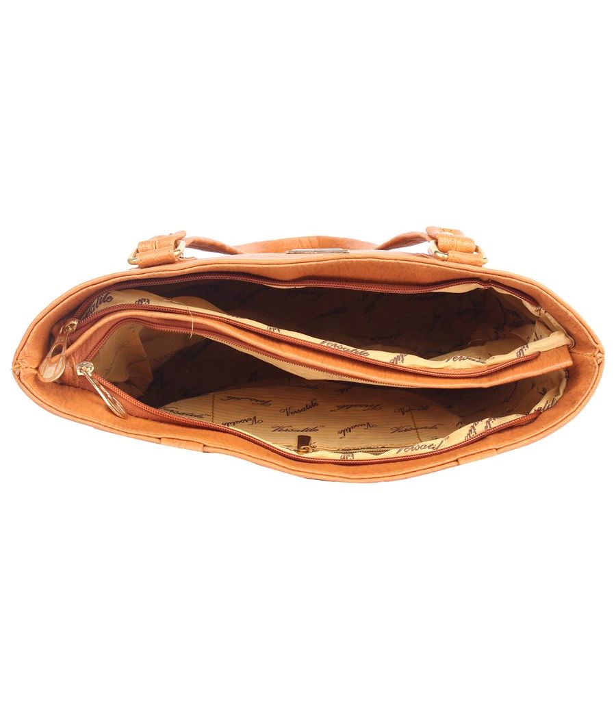 Aliado Faux Leather Brown Coloured Zipper Closure Tote Bag 