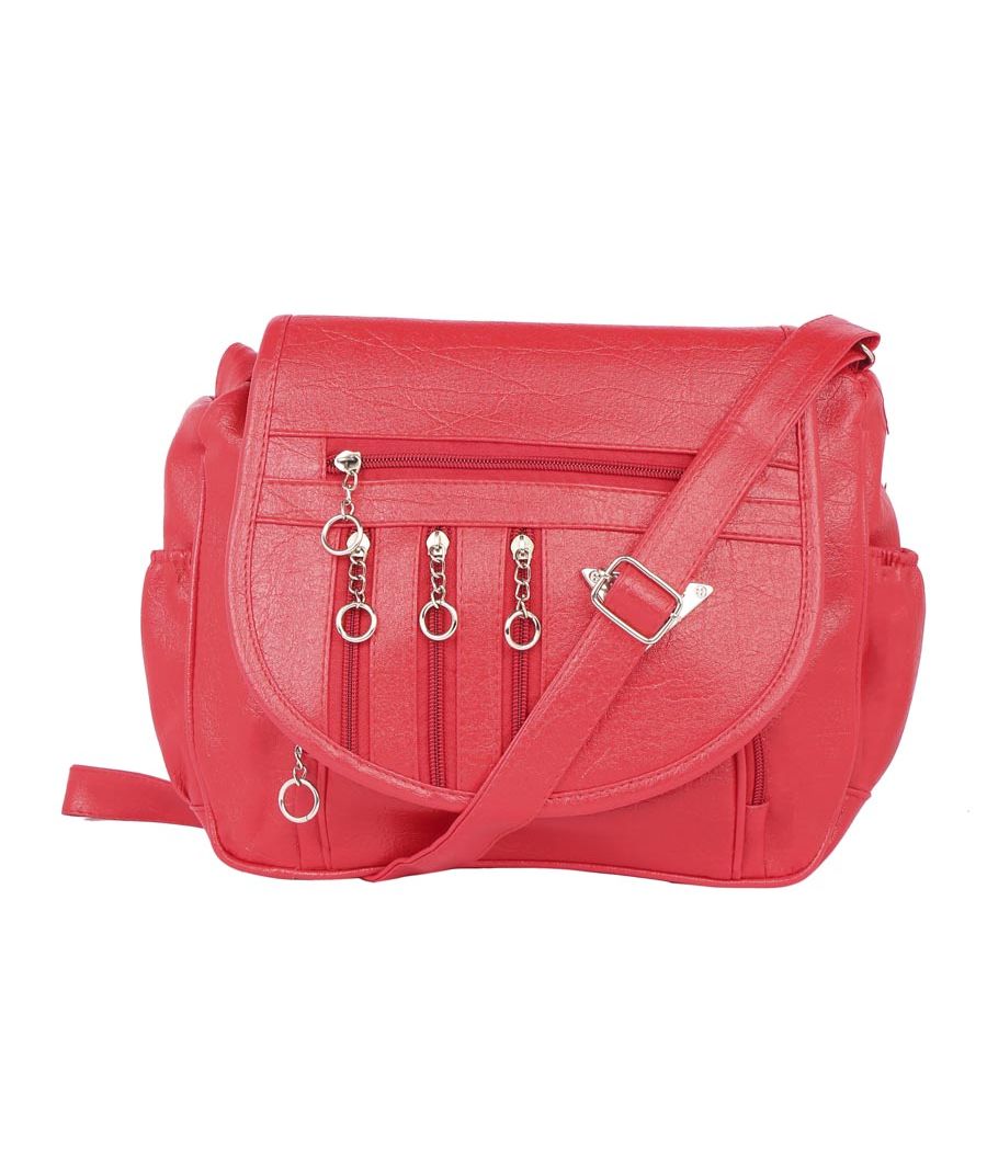 Aliado Cotton Red Solid Zipper Closure Sling Bag