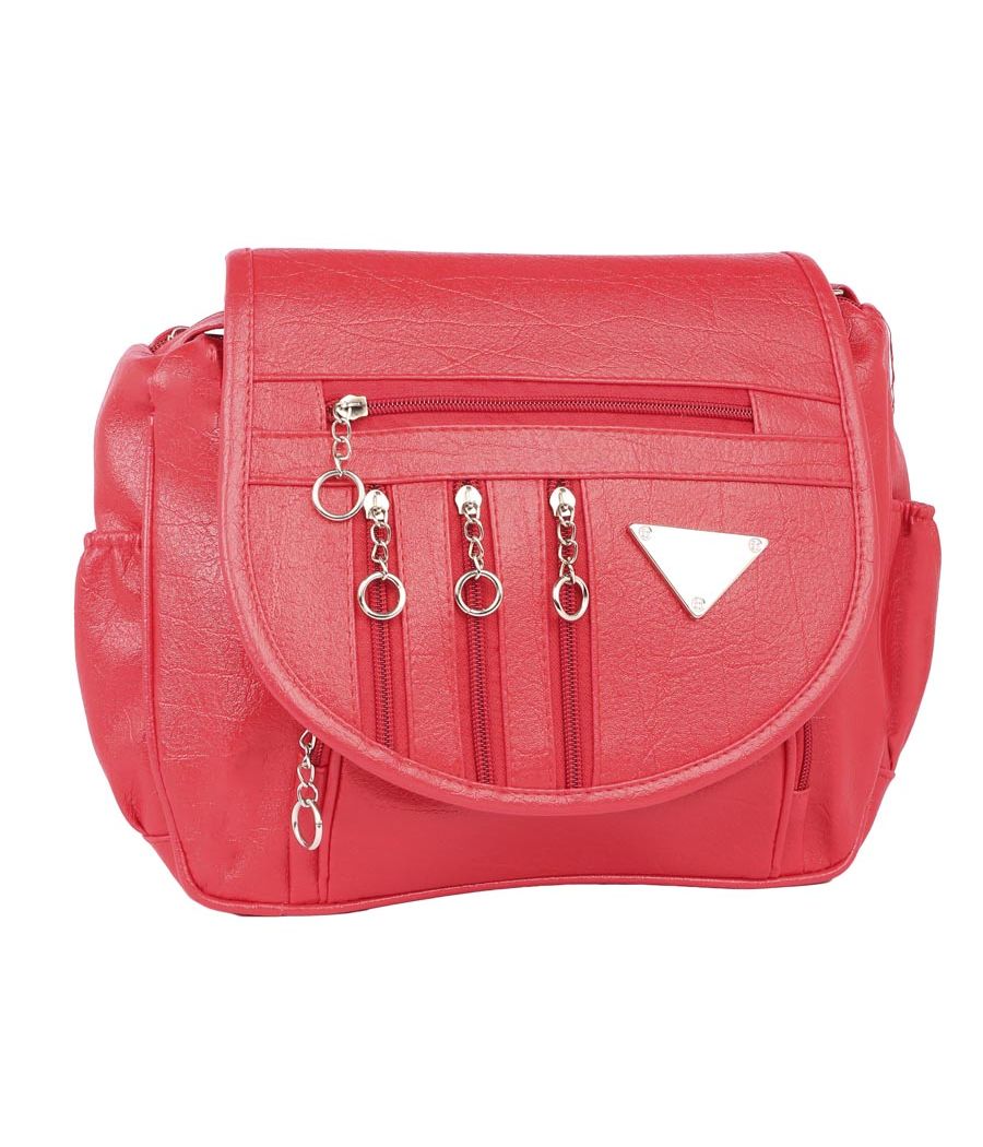 Aliado Cotton Red Solid Zipper Closure Sling Bag