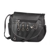 Aliado Cotton Black Solid Zipper Closure Sling Bag