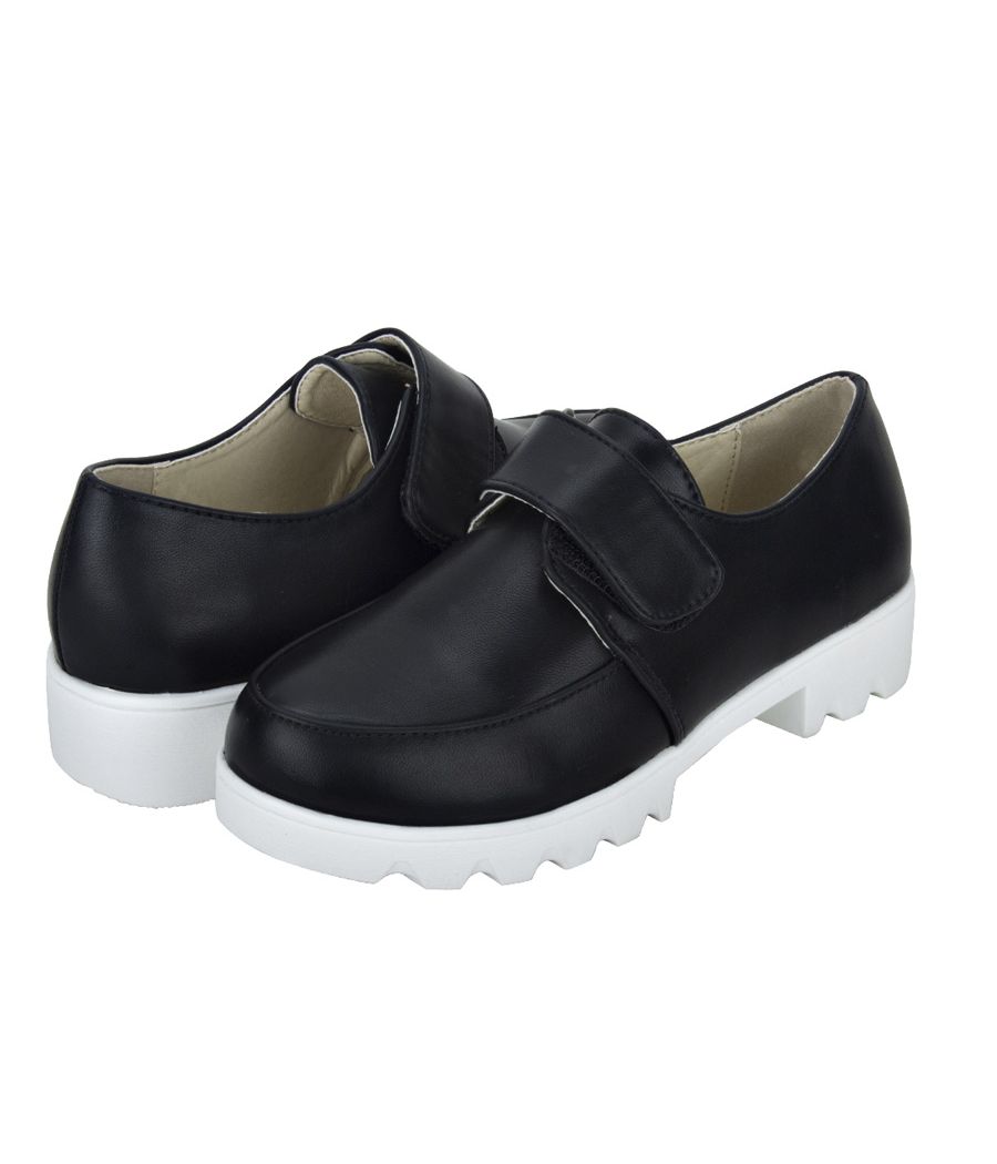 Joy n Fun Shiny Leather Broad Toe Comfortable White Sole Strap Velcro Closure Party Wear Black  Shoes for Boys/ Kids