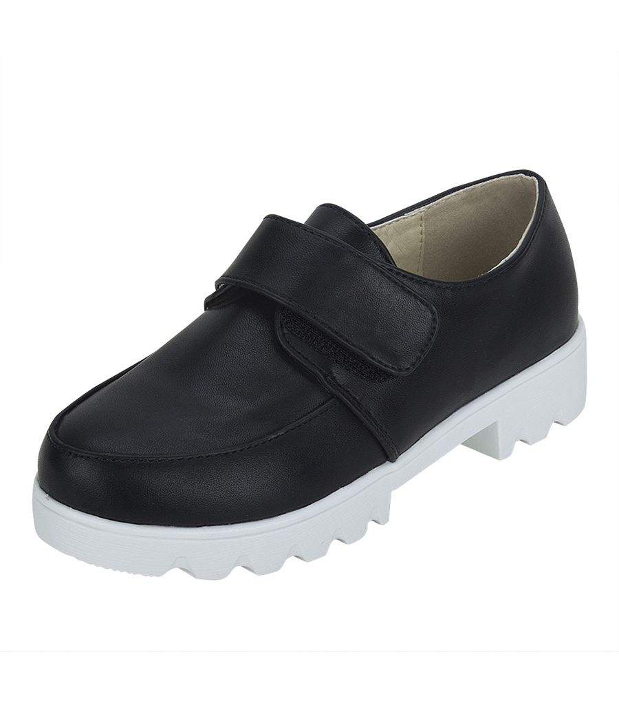 Joy n Fun Shiny Leather Broad Toe Comfortable White Sole Strap Velcro Closure Party Wear Black  Shoes for Boys/ Kids