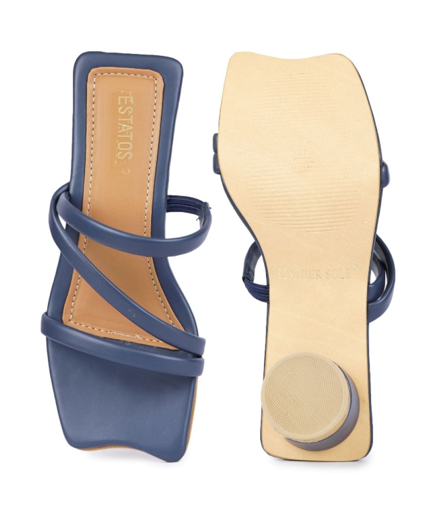 Estatos PU Strappy Heeled Blue Women Sandals (P15V1146)