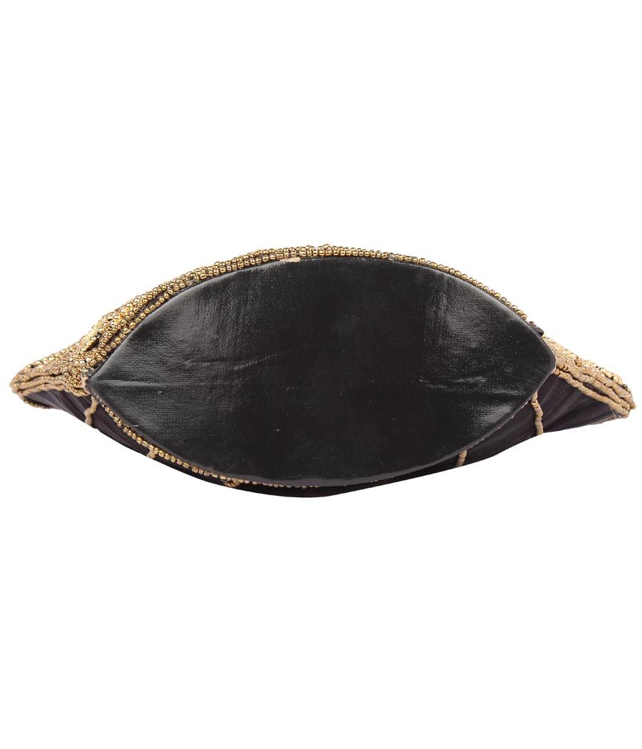 Envie Cloth/Textile/Fabric Embellished Black Zipper Closure Handbag 