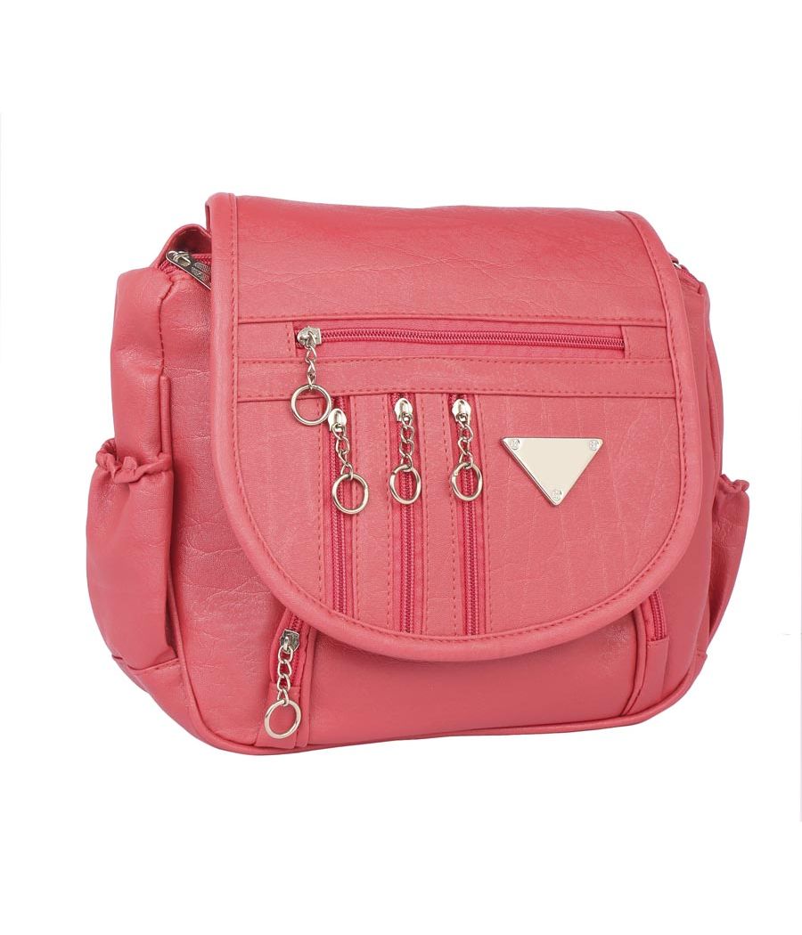 Aliado Faux Leather  Pink Magnetic Snap Closure Crossbody Bag