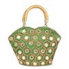 Envie Cloth/Textile/Fabric Embellished Green Coloured Zipper Closure Handbag 