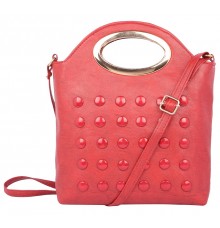 Envie Faux Leather Embellished Red Zipper Closure Crossbody Bag