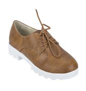 Joy n Fun Frosted Leather Broad Toe Comfortable White Sole Brown Laced Formal Shoes for Boys/ Kids