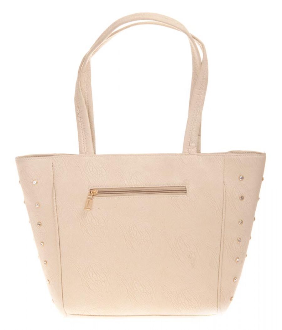 Aliado Faux Leather Solid Cream Zipper Closure Tote Bag for Women