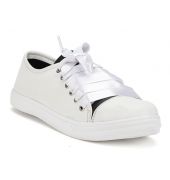 Estatos Leather White Coloured Broad Toe Flat Heel Sneakers