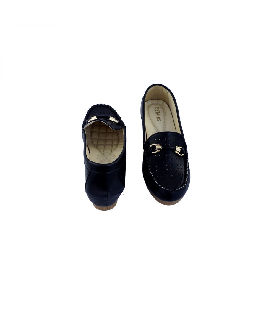 Estatos PU black Broad Toe Flat Casual Loafers 