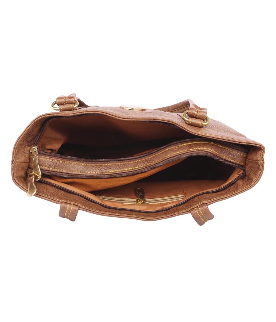Aliado Faux Leather Coffee Brown Zipper Closure Handbag 