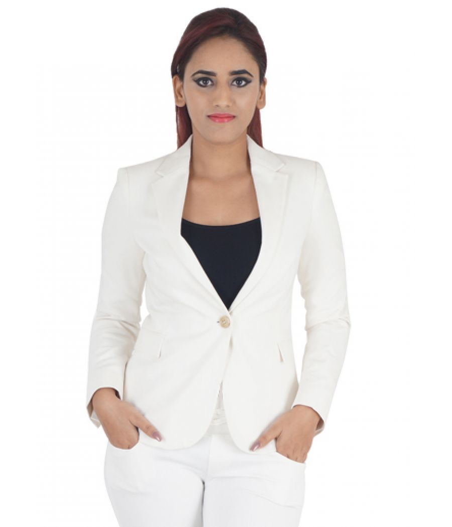  Zara Basic Polycotton Plain Solid Cream Coloured Full Sleeved Formal Coat