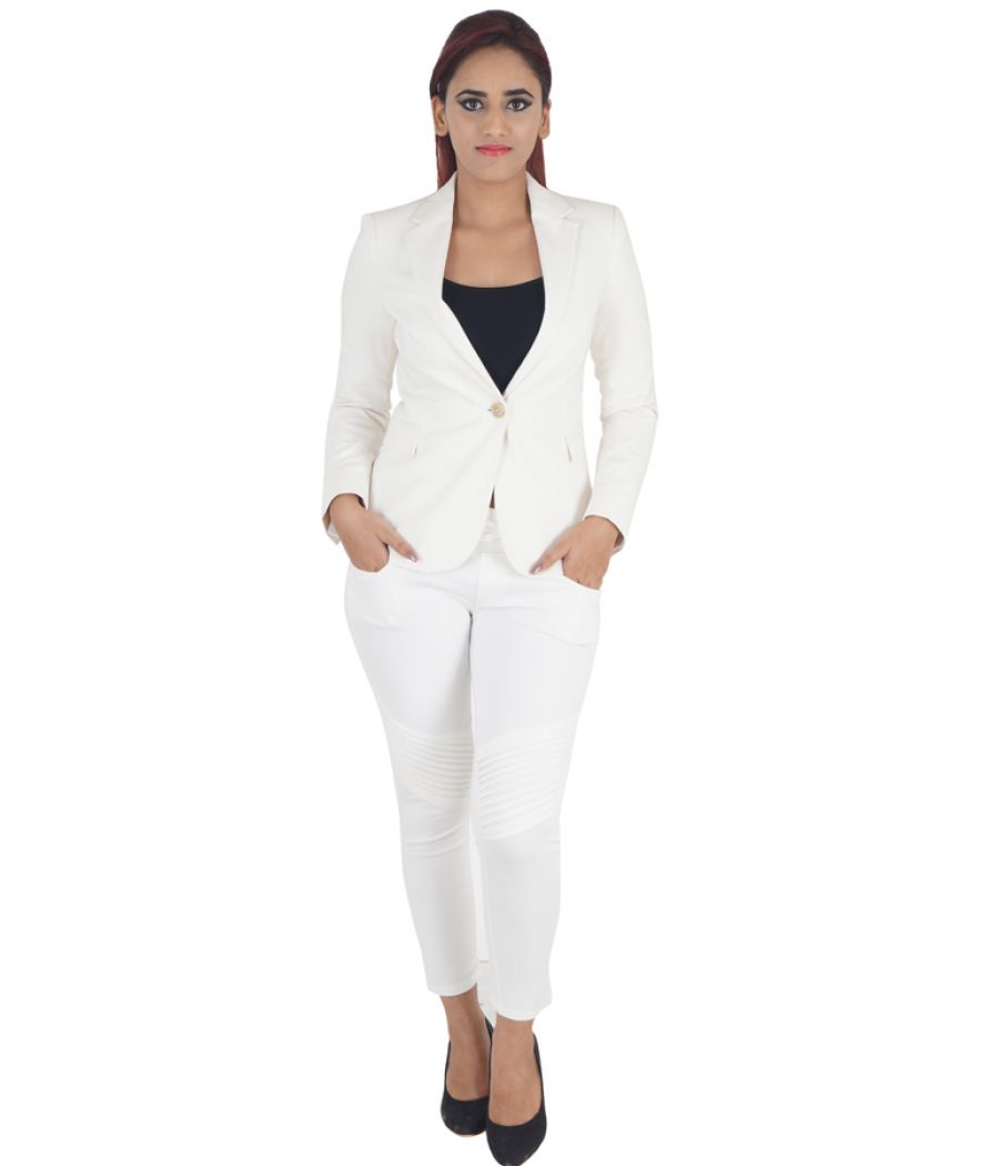  Zara Basic Polycotton Plain Solid Cream Coloured Full Sleeved Formal Coat
