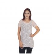  Warehouse Net Self Design Pink Coloured Half Sleeved Round Neck Casual Top