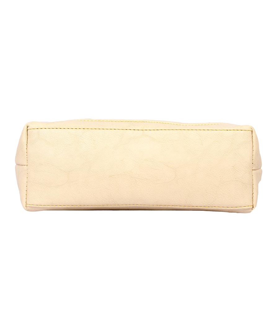 Aliado Faux Leather Cream Coloured Zipper Closure Tote Bag 