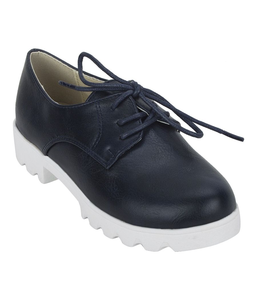 Joy n Fun Frosted Leather Broad Toe Comfortable White Sole Black Laced Formal Shoes for Boys/ Kids
