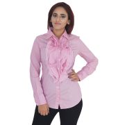  Stile Benetton Cotton Solid Pink Full Sleeves Ruffle Casual Shirt