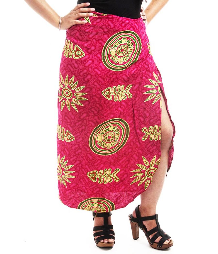 Designer Collection Rayon Tribal Print Hot Pink & Multi Casual Skirt 