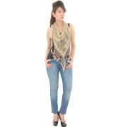 Cotton Blend Sequined Mesh Fringed Light Brown Scarf 