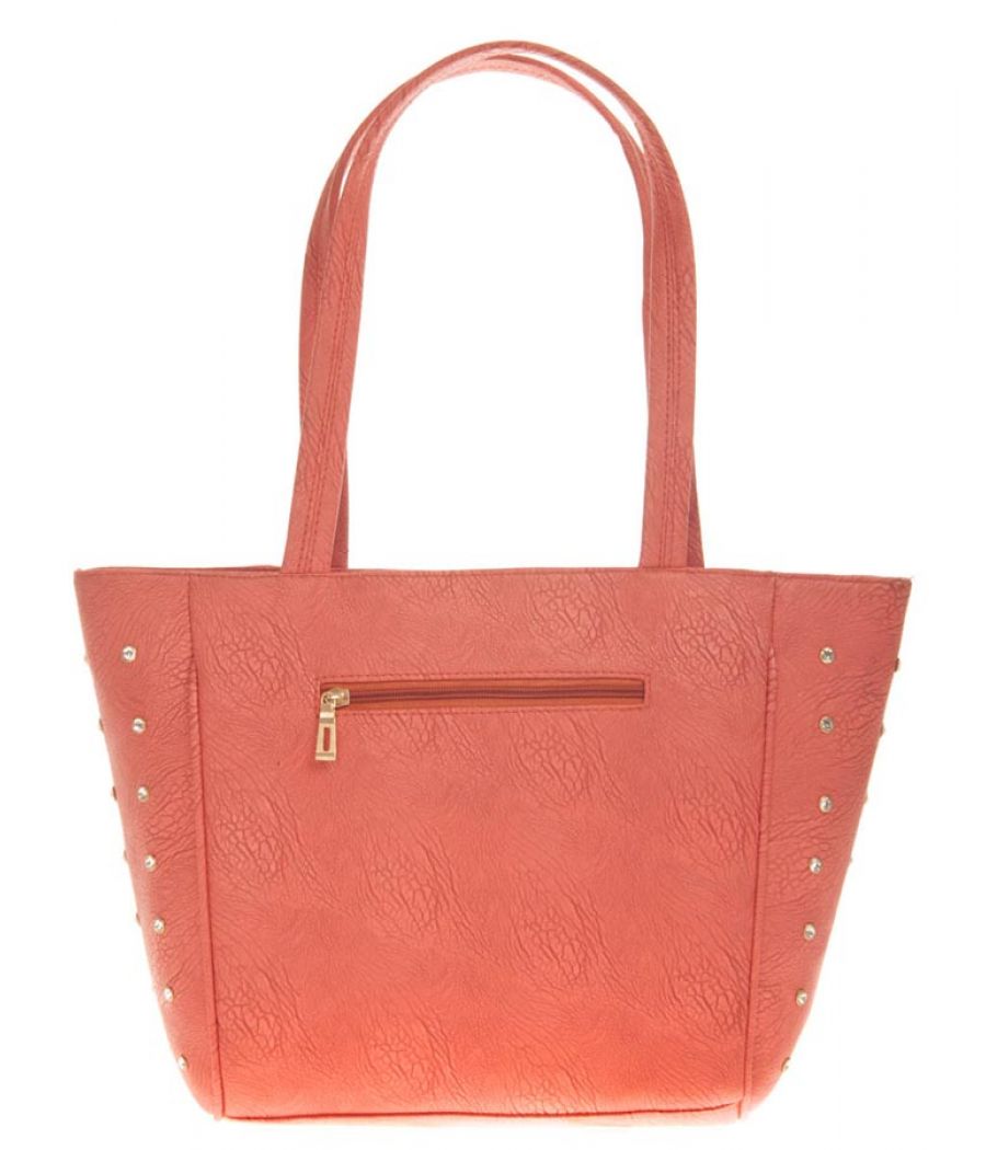 Aliado Faux Leather Solid Pink Zipper  Closure Tote Bag 