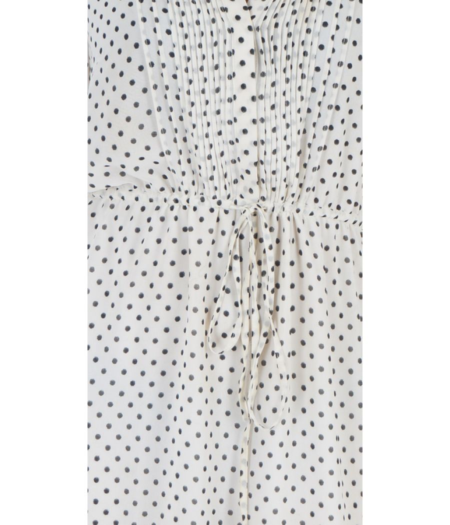 H & M Georgette Polka Dot White & Black Pleated Casual Mini Shirt Dress