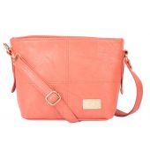 Aliado Faux Leather Peach Coloured Zipper Closure Handbag 