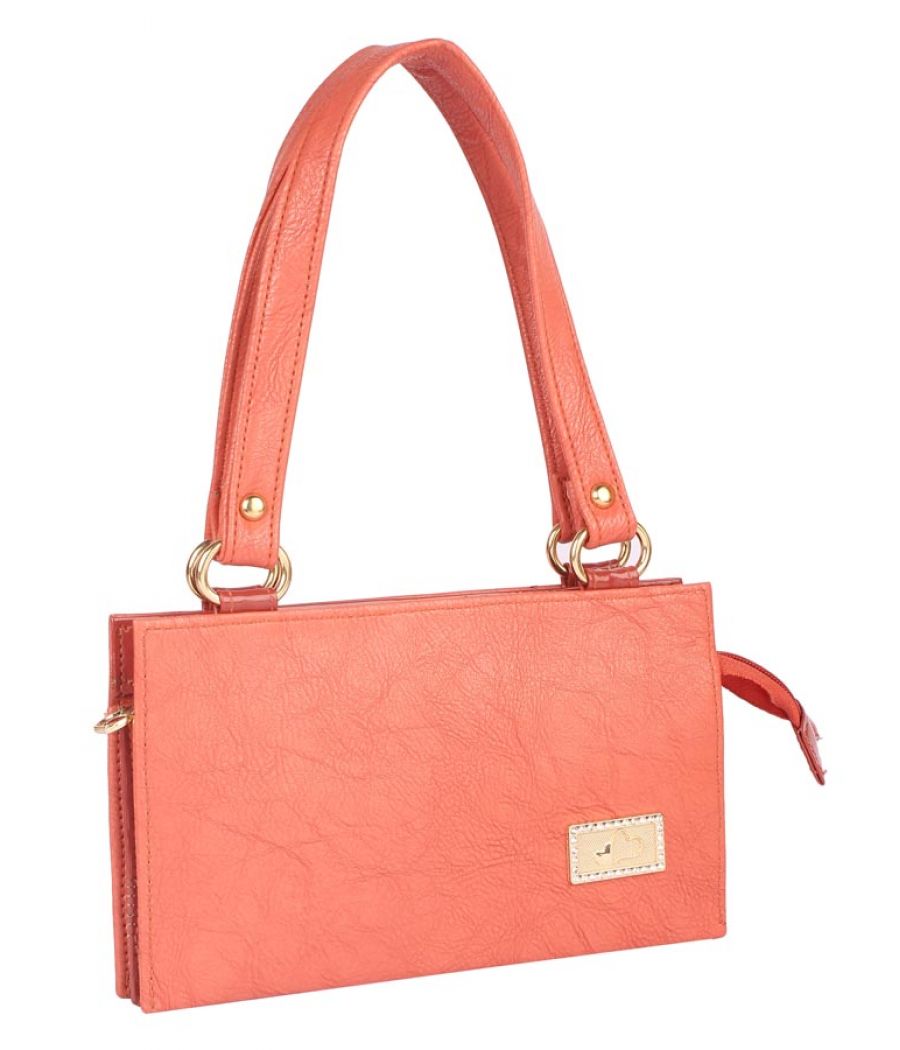 Aliado Faux Leather     Peach   Coloured Zipper Closure Tote Bag 